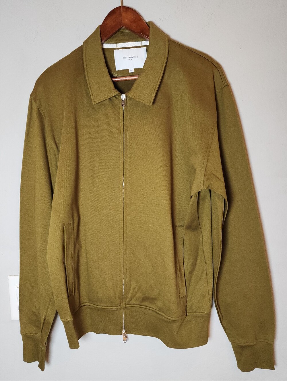 Norse Projects Andreas Track Jacket Zip Up Sweatshirt Olive Green 100% Cotton XL - Picture 2 of 16
